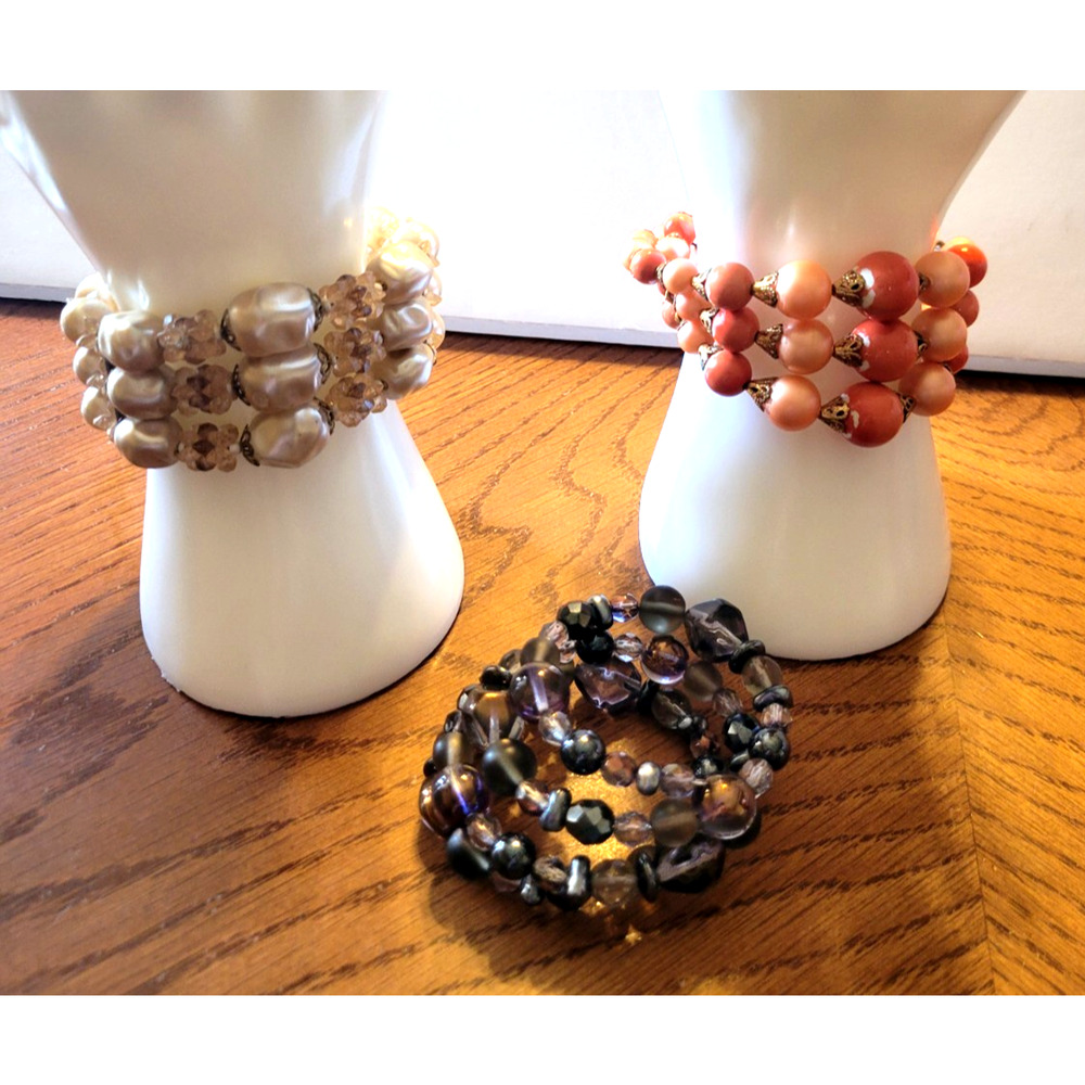 Vtg Estate Costume Beaded Faux Pearl 3-Strands Wrap Jewelry Bracelets‎ Lot of 3